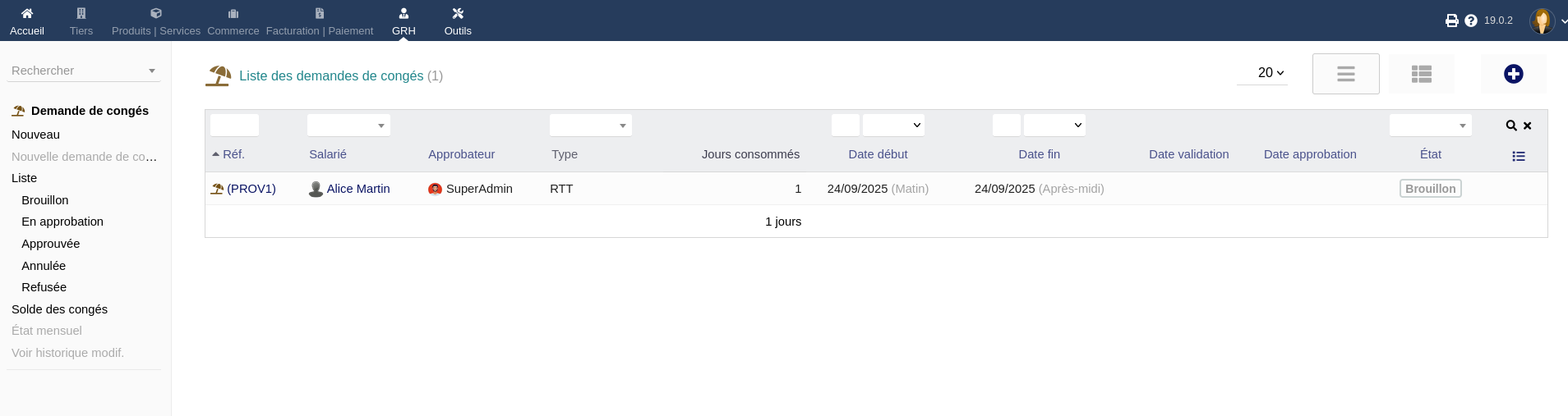 Création d'une demande de congé