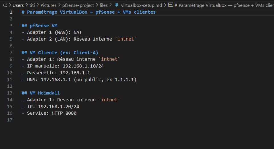 Paramétrage VirtualBox pour pfSense et VMs clientes